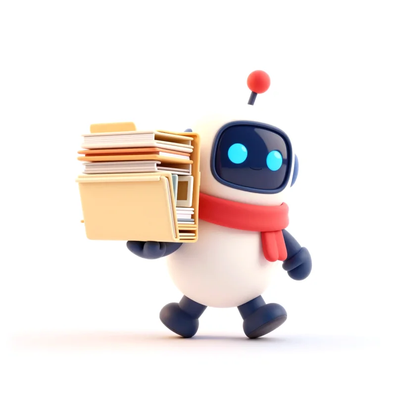 Erpi carries a stack of folders and frames.